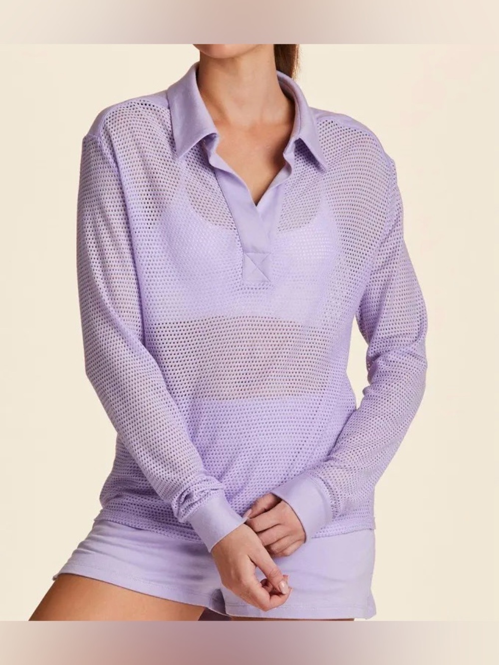ALALA Women’s Knit Mesh Polo Long Sleeve Shirt